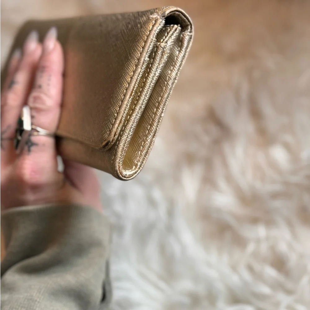 Tory Burch Metallic Gold Logo Continental Wallet